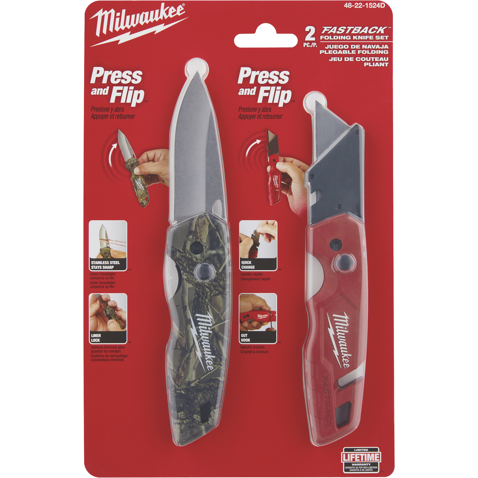 Milwaukee 2-Pack Fastback(tm) Folding Knife Set, Model# 48-22-1524D